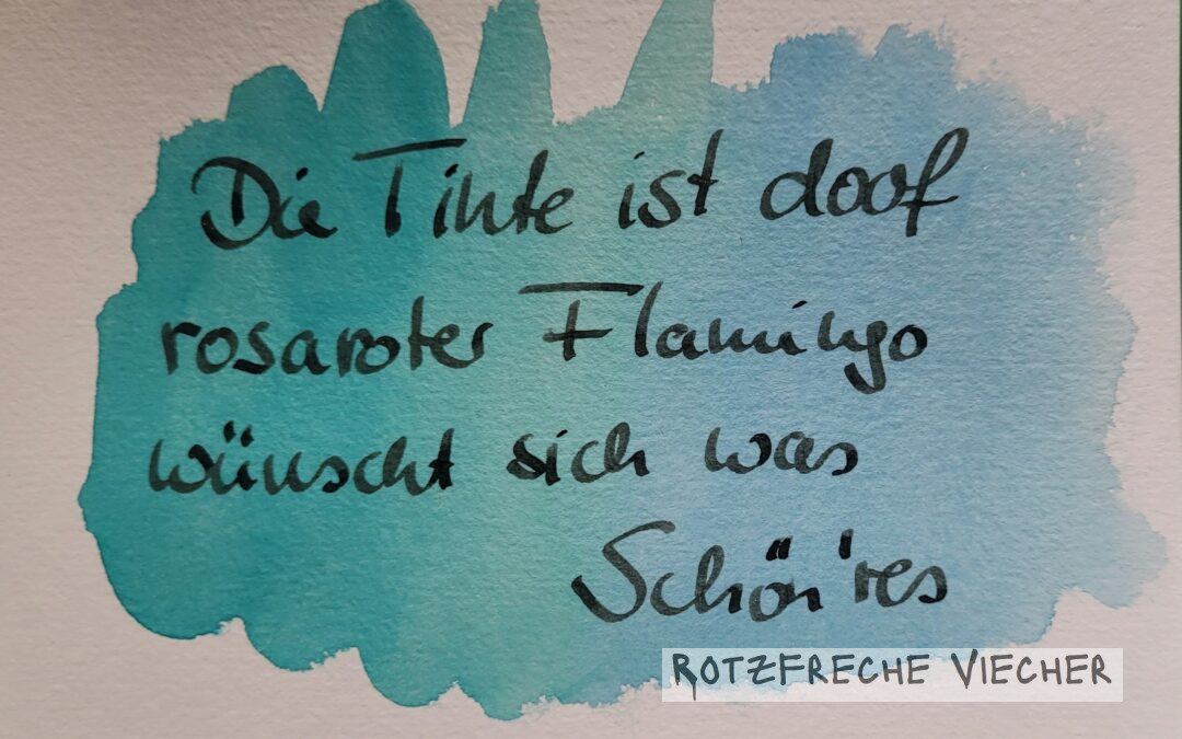 Die Tinte ist doof, sagt der rosarote Flamingo